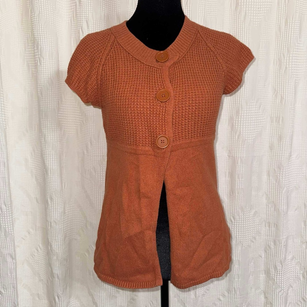 Mossimo Short Sleeve Cardigan Burnt Orange Waffle Knit Earthy Boho Indie Fall XS